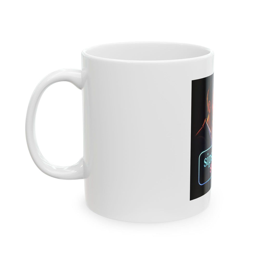 Sips & Secrecy Ceramic Mug — Neon Couple Cocktail Coffee Cup (11oz & 15oz)